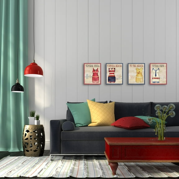 Gango Home Decor Vintage Bathing Suit Coastal Wall Art; Four Red 8x10in Unframed Paper Prints