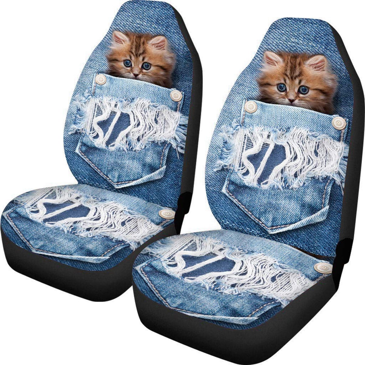 KUIFORTI Black Cat Car Seat Covers Set of 2,Stretchy Carpet Universal Auto Front Seats Protector Fits for Car,SUV Sedan,Truck for Women Men Gift Auto Interior Accessories