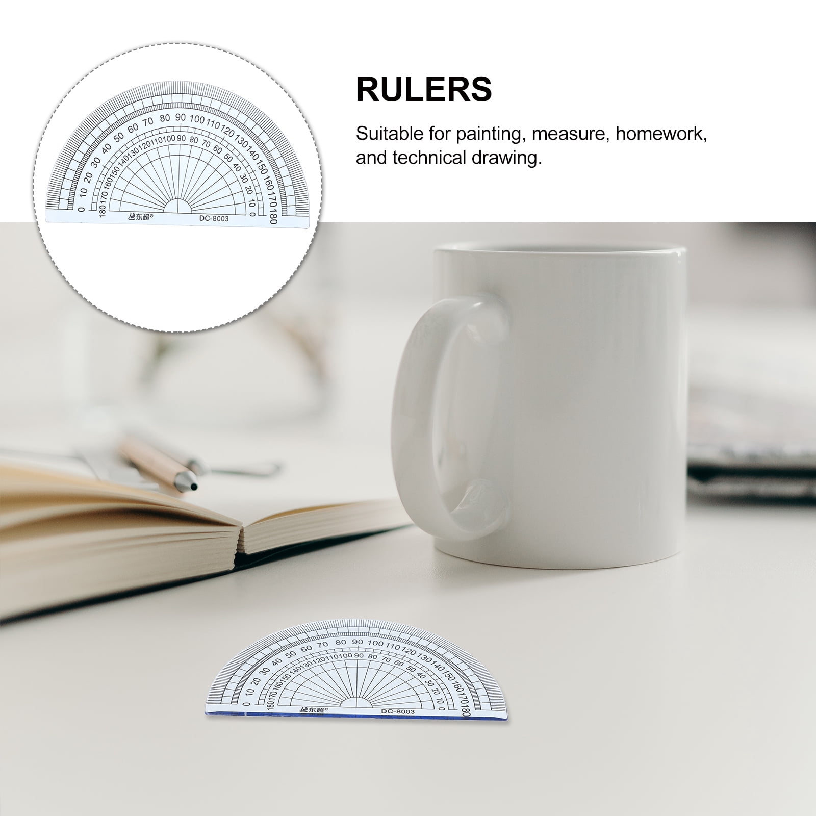 WRISTBIQUE Transparent Math Problems Technical Drawing Rulers 180 Degrees Protractors for Students