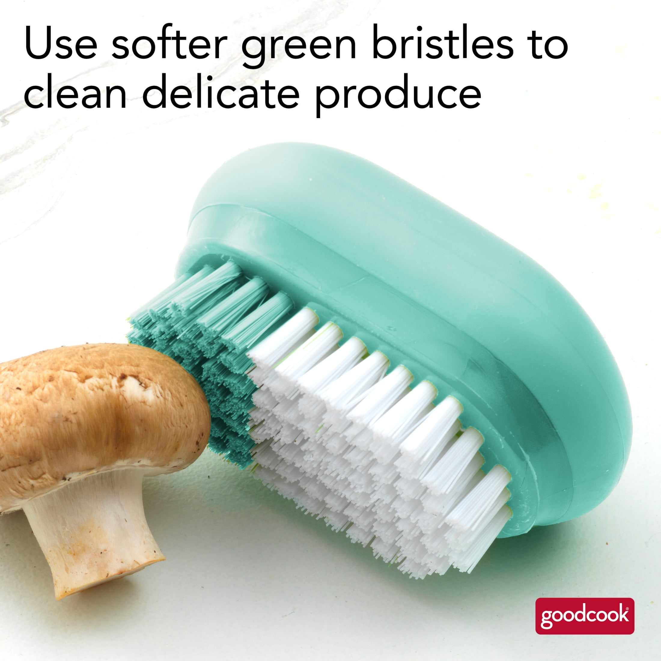 (2 pack) GoodCook Pro Veggie Brush, Firm White & Soft Mint Bristles, Ergonomic Non-Slip Handle