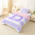 thumbnail image 2 of Erosebridal Bling Glitter Print Stripes Twin Comforter Sets 3-Piece For Boys Girls,Teens Purple Bow D Letter Monogrammed Bedding Set,Pink Reversible, 2 of 6
