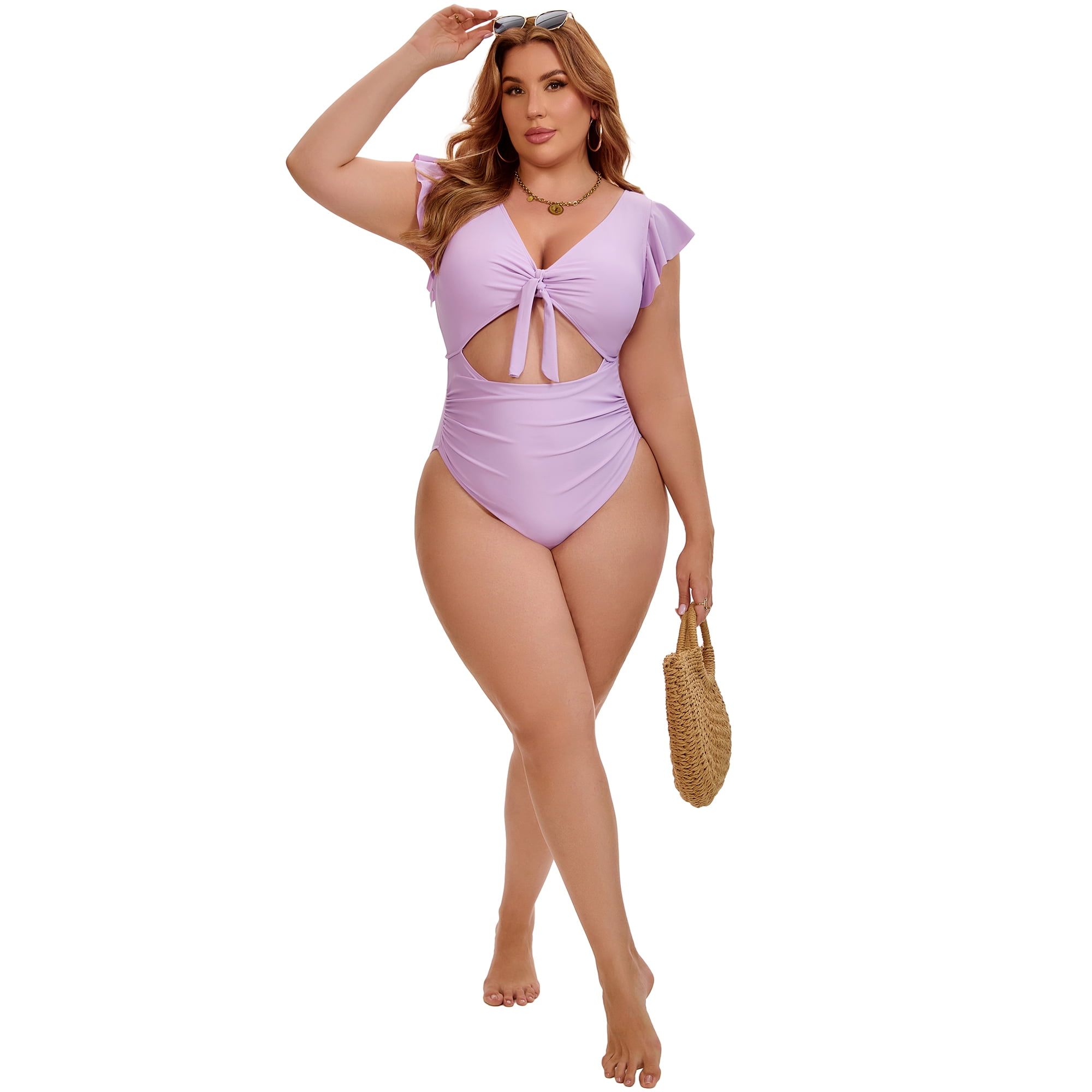 DARING DIVA Women's Plus 1 Piece Bikini Bathing Cut Out Suit L Purple