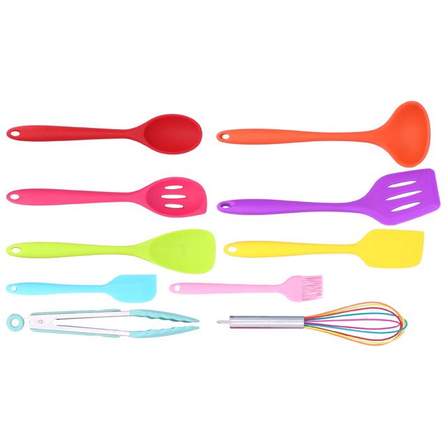 , 10Pcs Set Silicone Kitchen Utensils Kitchenware Non Stick Spatula Spoon Eggbeater Brush Cookware