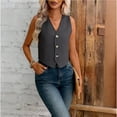 thumbnail image 3 of WHEANG 2026 Fashion Summer Vest Tops for Women Cotton Linen Button Down Sleeveless Shirts Comfort Vests Top Single Breasted Slim Fit Casual Layering Tank Top for Daily Outfits Size L Gray, 3 of 3