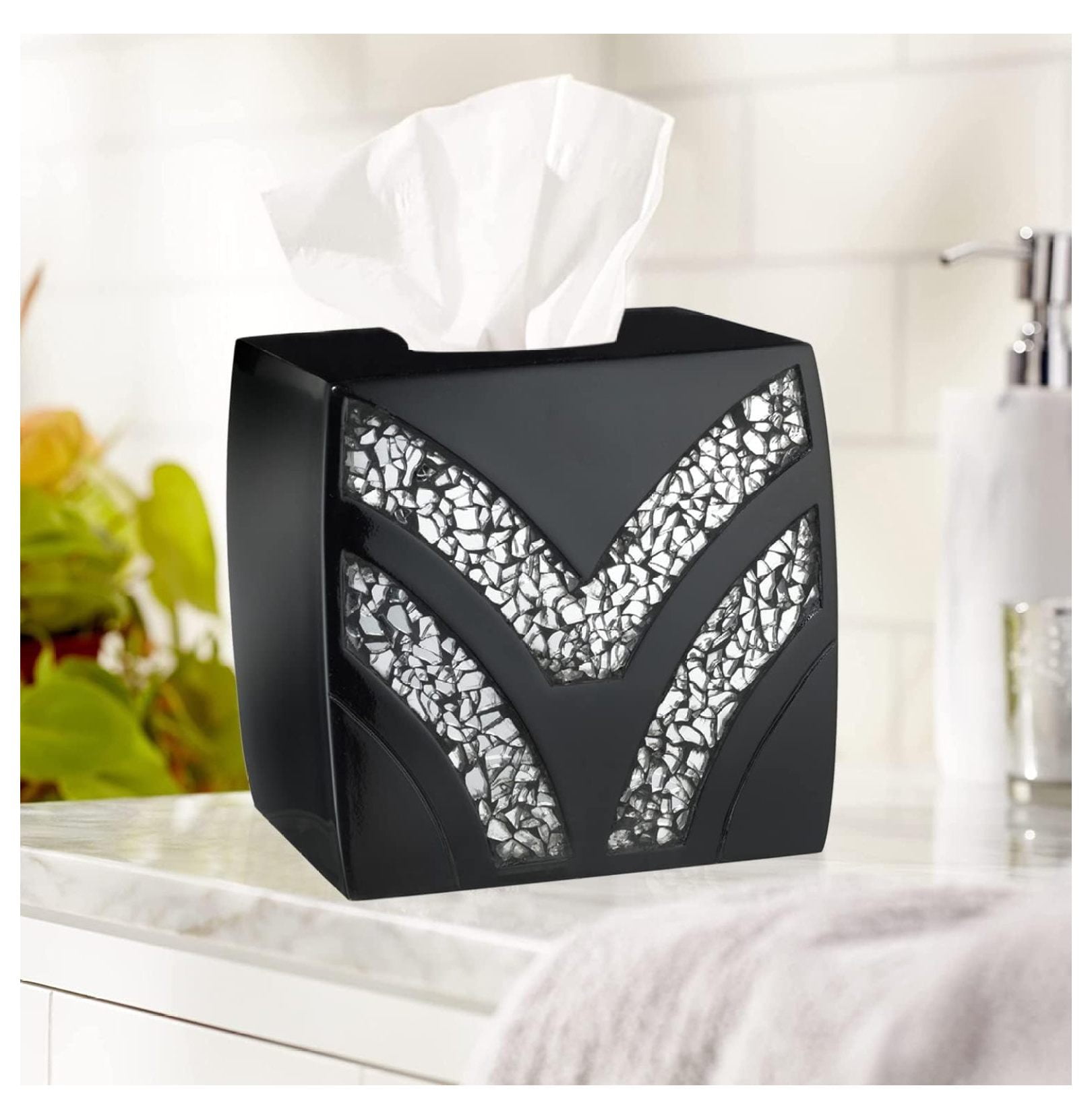 KriKac Black Modern Waste Basket and Tissue Box Set, 2 Count