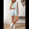 thumbnail image 4 of Conjunto de Dos Piezas de Suéter y Pantalones Cortos A Juego para Mujer, Ropa de Verano para Viajes y Vacaciones, Sin Mangas, de Punto. Verde XL, 4 of 8