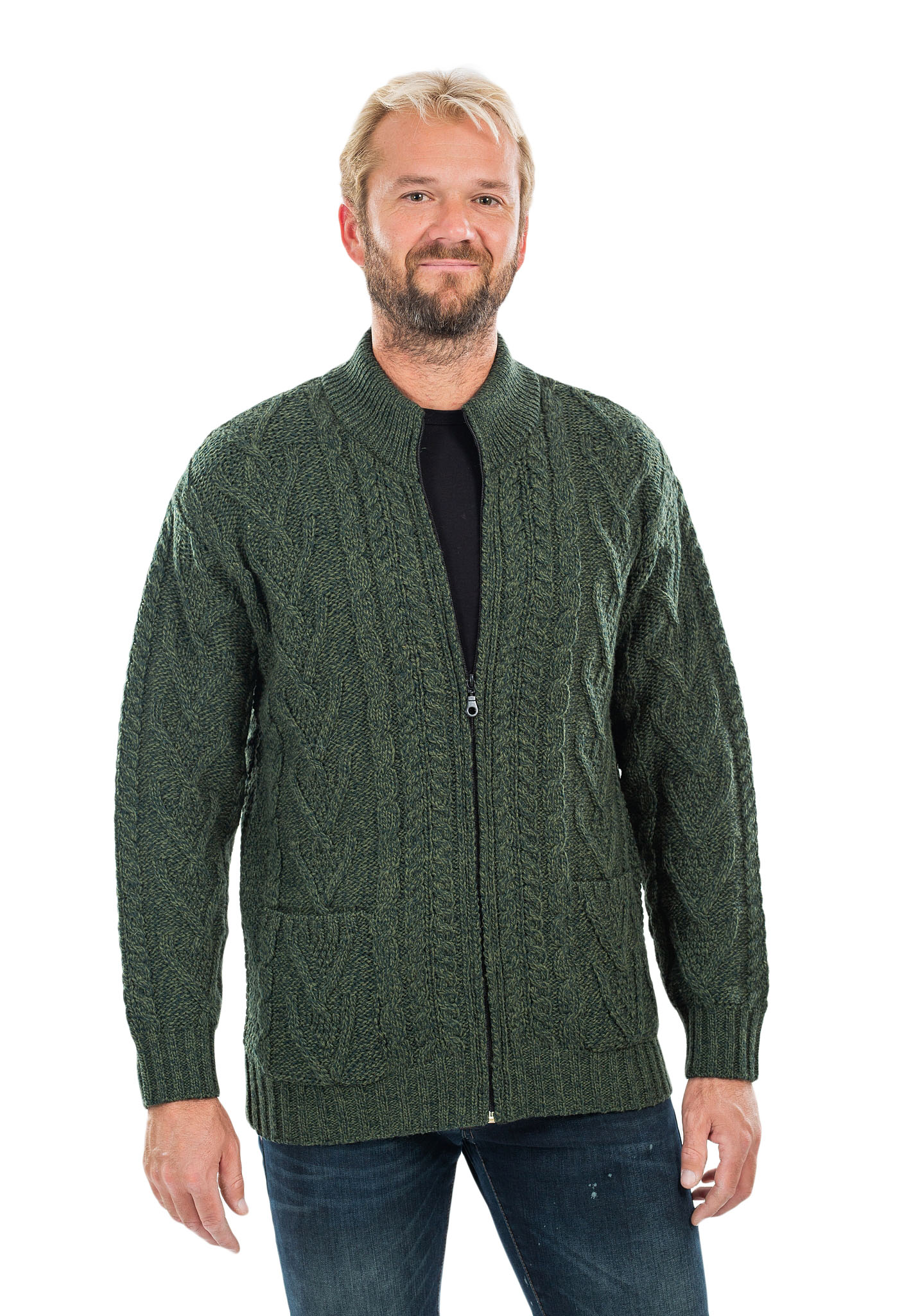 cable knit zipper cardigan