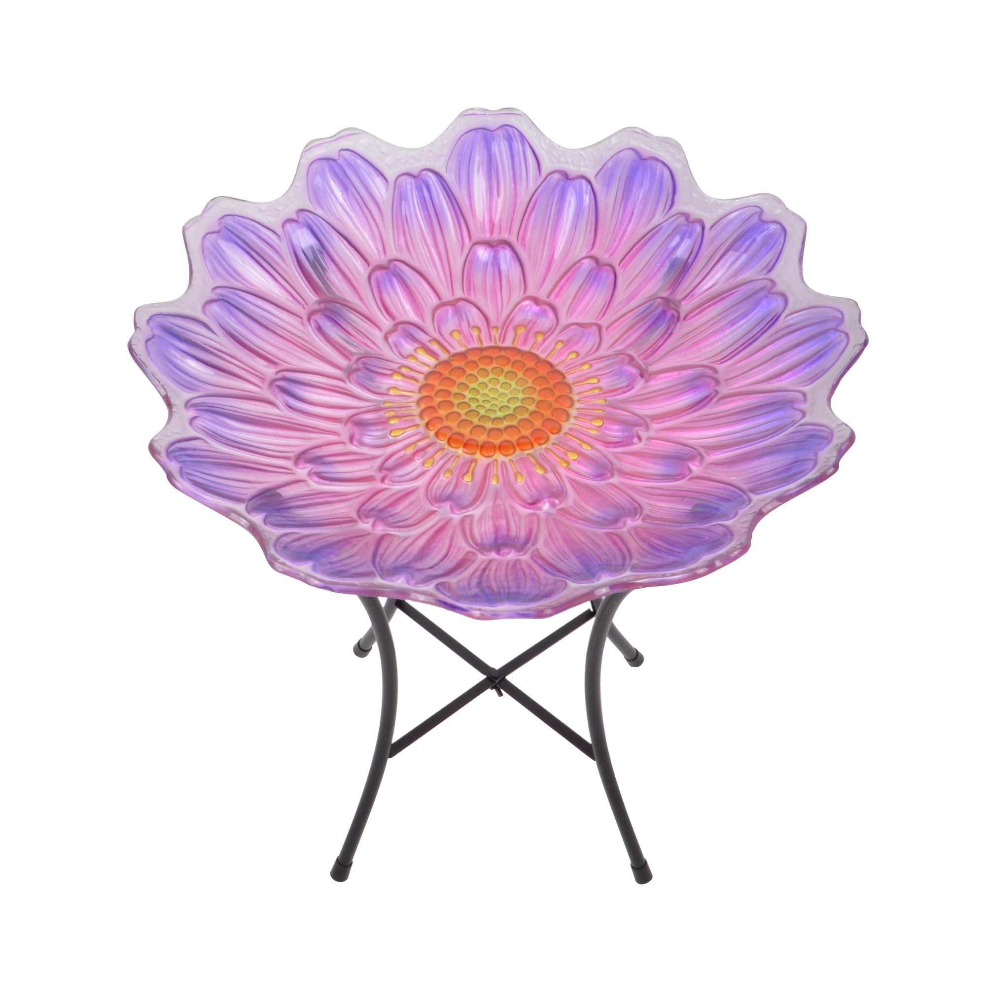 Peaktop Outdoor 18" Flower Glass Birdbath pink and purple by Teamson Design Corp.