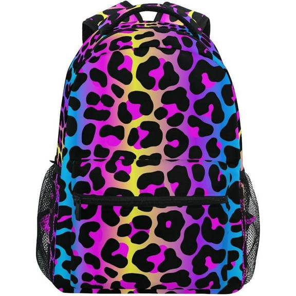 Leopard Print Cheetah Neon Gradient Backpack School Bag Travel Daypack Rucksack For Students , Laptop Backpack Unisex