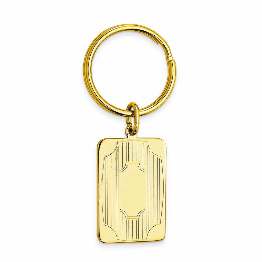 Goldplated Key Ring with Lines and Cut Corners
