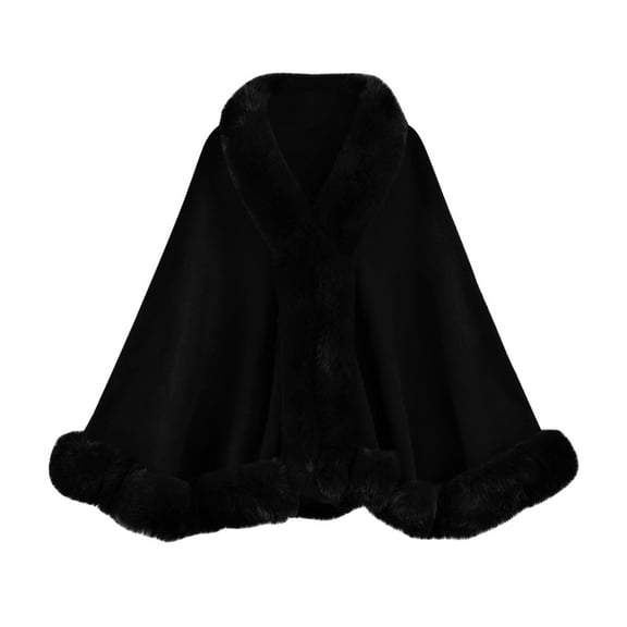 Uaswgudfs Women's Faux Fur Trimmed Cape Poncho, Plus Size Knit Cardigan, Sleeveless Casual Jacket for Winter, Daily & Party Fashion Wear Black Free Size