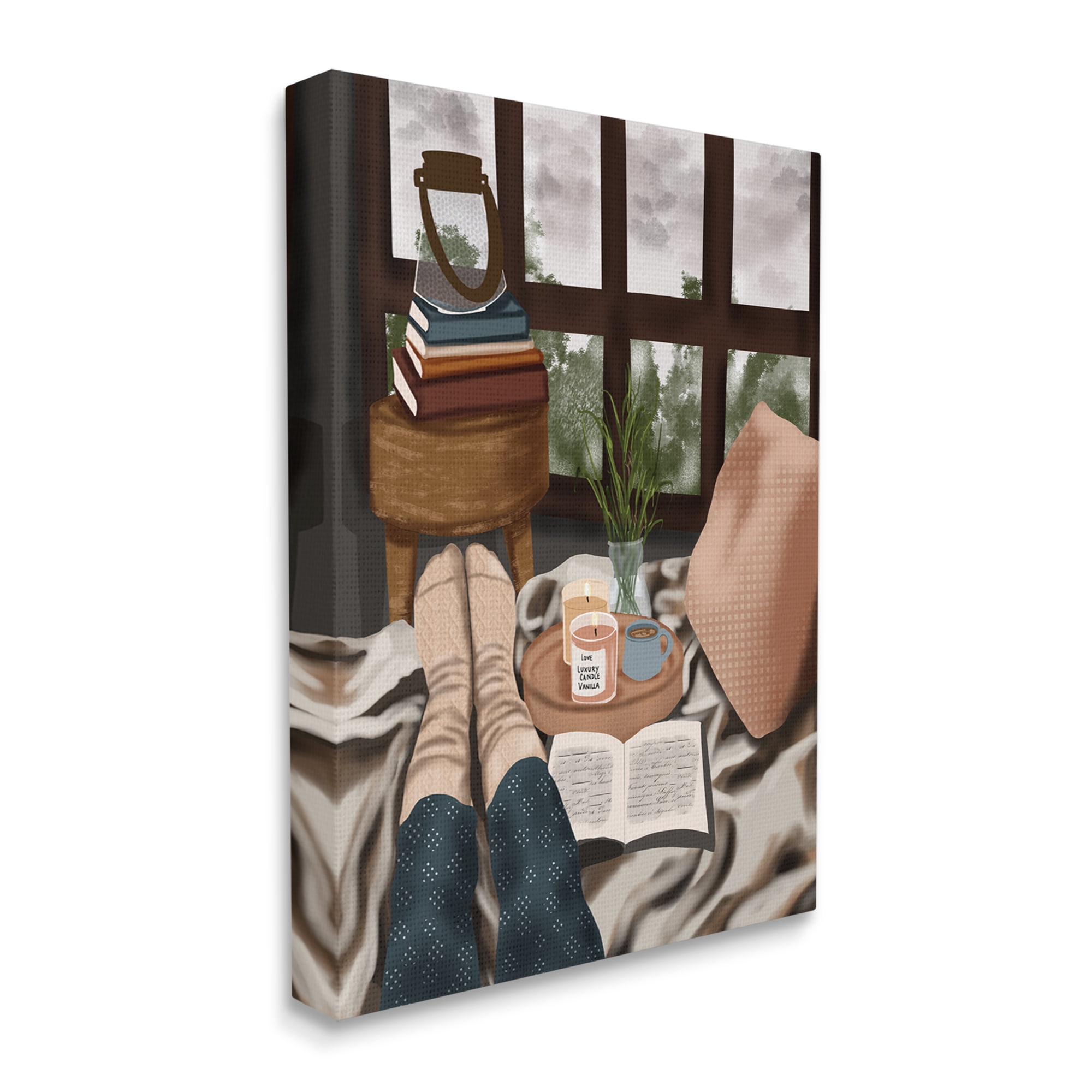 Stupell Industries Relaxing Reading in Bed Botanical & Floral Painting Gallery Wrapped Canvas Art Print Wall Art, 30 x 40