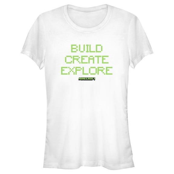 Junior's Minecraft Pixelated Build Create  Graphic Tee White 2X Large