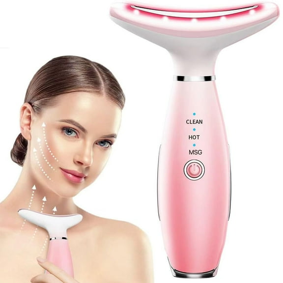 3 in 1 Facial Massager, Neck Face Massager Skin Care Face Massage Tool, Face Sculpting Tool with Thermals, Vibration (Pink)