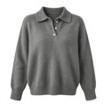 thumbnail image 4 of BODOAO Women's Polo Sweater Long Sleeve Pullover Collared Button Neck Knit Sweater Top with Drop Shoulders 3 Button Placket and Oversized Relaxed Fit Long Sweater Top Grey L, 4 of 4