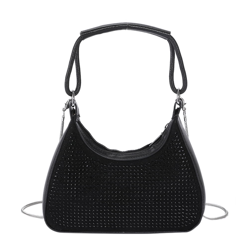 HZEWLS Women Bling Purse Diamond Rhinestone Fashion Clutch Crossbody Bag (Black)