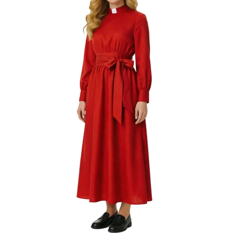 cheap modest winter formal dresses QSAWXQZ Women's Halloween Long Sleeve Maxi Dress Mock Neck Tie Waist A Line Dress for Fall L renew