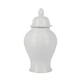 thumbnail image 5 of Architectural Ceramic Jar for Living Room Decor - Modern Home Decor Accents with Ribbed Texture - Decorative Flower Vase for Room, Bedroom, House, Office, and Table Interior Styling - 18", White, 5 of 12
