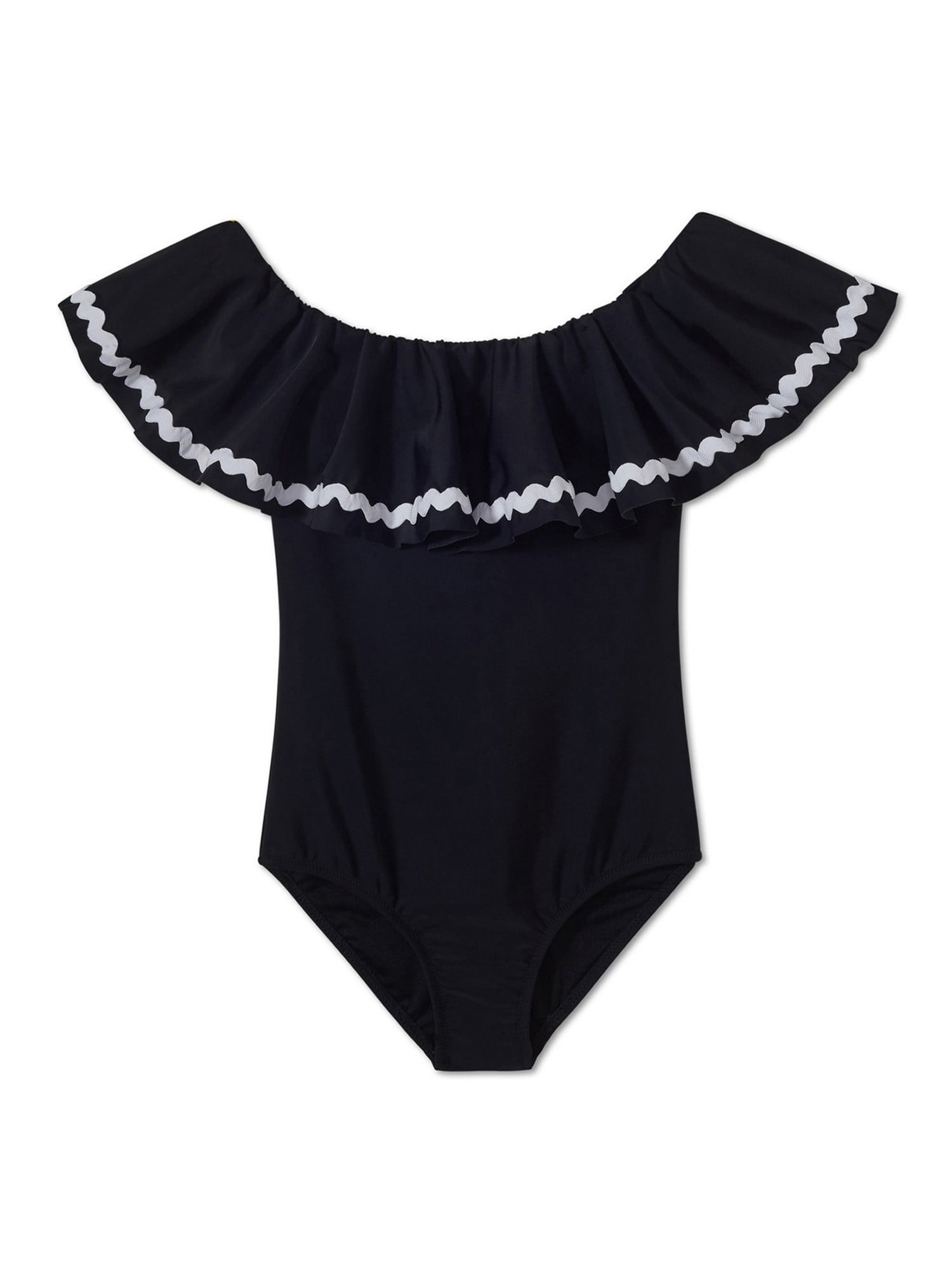 rick rack room on Stella Cove Stella Cove Girls Black Rick Rack Full Shoulder Ruffle Swimsuit Walmart Com Walmart Com
