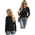 thumbnail image 4 of Women's Casual Shirts Long Sleeve Tops Crewneck Tshirts Fall Clothes Breathable Comfort Lightweight Basic Tees,Casual Workout Clothes,Solid or Graphic Tshirts Black XL, 4 of 4