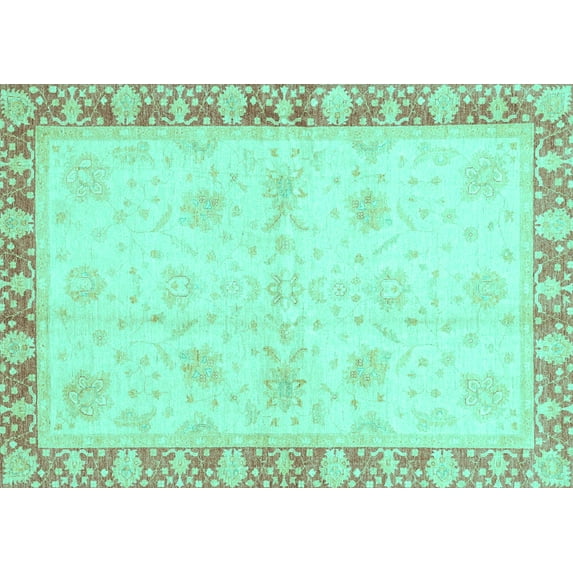 Ahgly Company Indoor Rectangle Abstract Turquoise Blue Modern Area Rugs, 2' x 4'