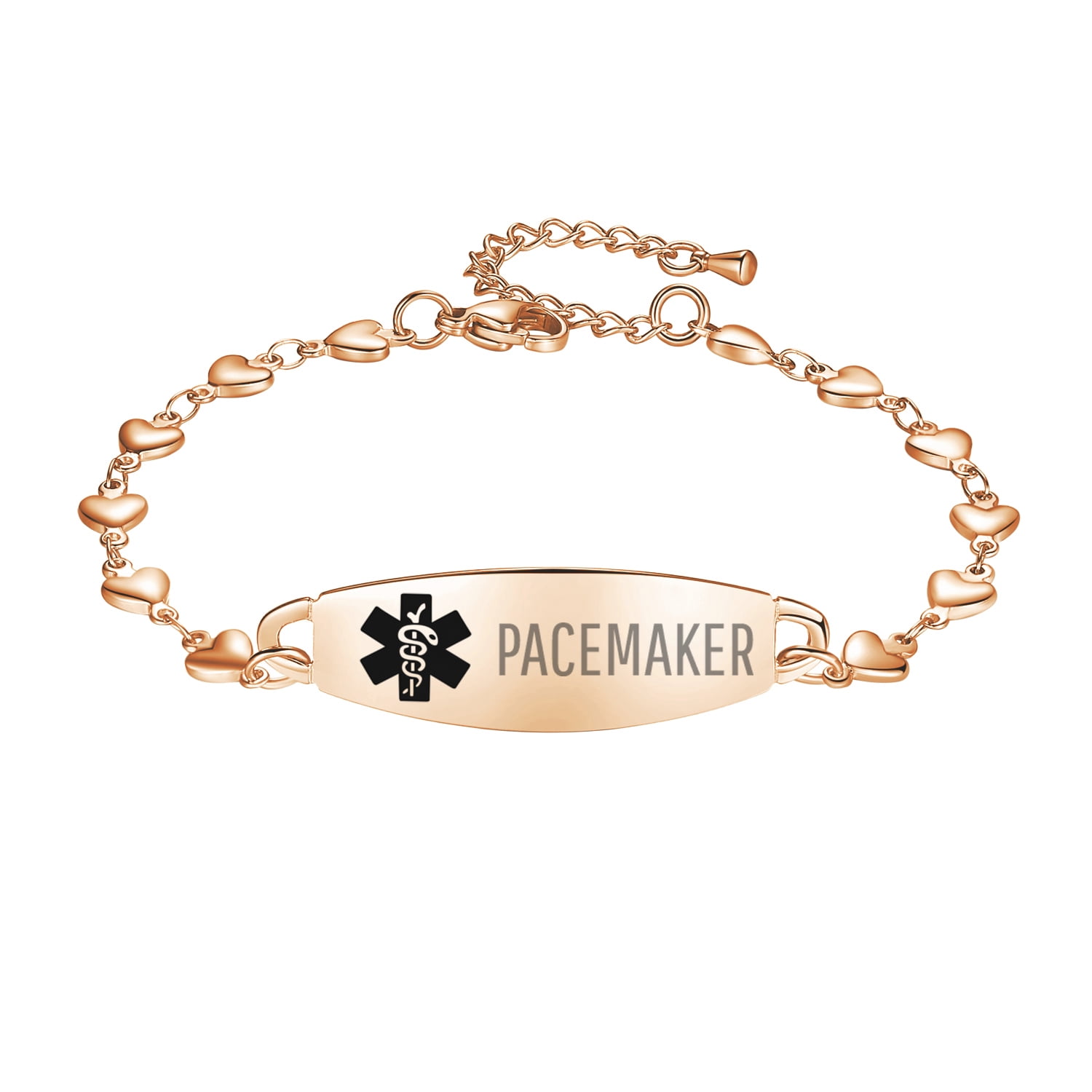 Linnalove Fashion Rose Gold Heart Medical Alert Bracelets for Women