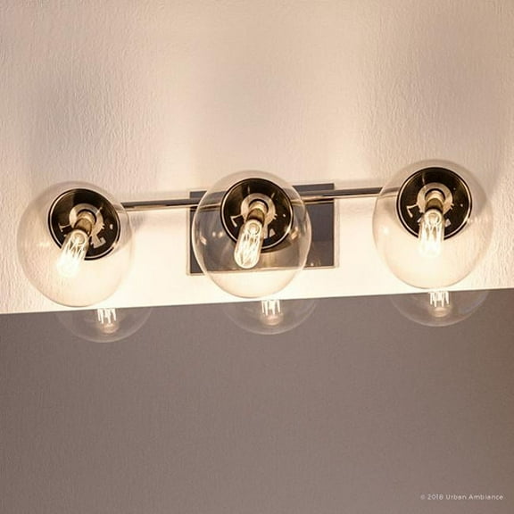 Urban Ambiance Luxury Mid-Century Modern Bath Fixture, Size: 6-3/4"H x 24"W, with Modern Style Elements, Polished Chrome Finish and Clear Shade, UHP2621