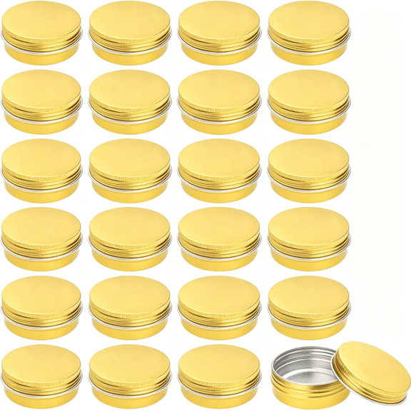 BPPEG 24 Pack 2 Oz Round Aluminum Lip Balm Tin Cans with Screw Top Lids-Golden Cosmetic Sample Containers-Metal Empty Tins Travel Storage Tin Jars for Salve,Spice Or Crafts
