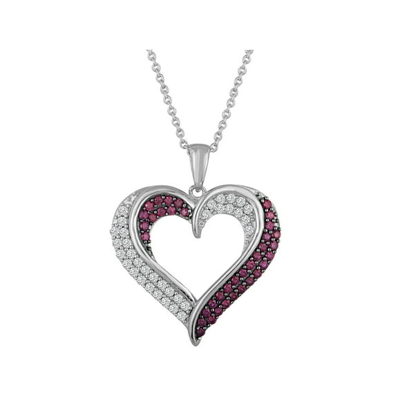 Believe By Brilliance Sterling Silver Plated Simulated Ruby with CZ Accents Heart Pendant, 18