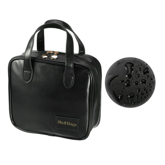 Vocoste Handhold Cosmetic Bag Portable Makeup Bag Large Capacity Makeup Pouch Storage Bag Black with Handle