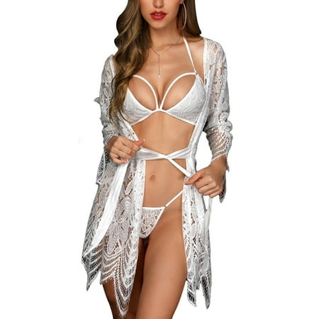 

Rumida Women Lady Solid Color Mesh Robe Gowns Sleepwear Bra Panties Set Elegant for Home Women Lady Solid Color Mesh Home Sleepwear Robe Gowns Bra Panties XL