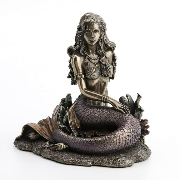 Resin Statues Enchanted Song Bronze Finish Mermaid Sitting On Ocean Floor Statue 5.5 X 5.75 X 4 Inches Bronze