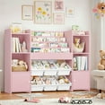 thumbnail image 2 of Hiphuta Kids Bookcase Toy Storage Organizer, Wooden Toy Chest for Kids with 6 Removable Toy Boxes, Kids Storage Bookshelf for Bedroom Playroom, Pink, 2 of 10