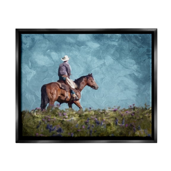 Stupell Industries Cowboy in Meadow Animals & Insects Painting Black Floater Framed Canvas Art Print Wall Art, 21 x 17