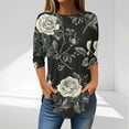 thumbnail image 2 of CYMMPU 3/4 Sleeve Crew Neck Blouses for Women Dressy Casual Floral Pattern Spring Tops Loose Fit Tunic Tops Fall Trendy Shirts Empire Waist A Line T-Shirts Black XL, 2 of 5