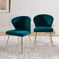 Velvet Dining Chairs Set of 2, Modern Upholstered Side Chair with Golden Legs, Small Cute Armless Accent Chair for Living Room, Kitchen, Bedroom, Beauty Room/Teal$$Furniture