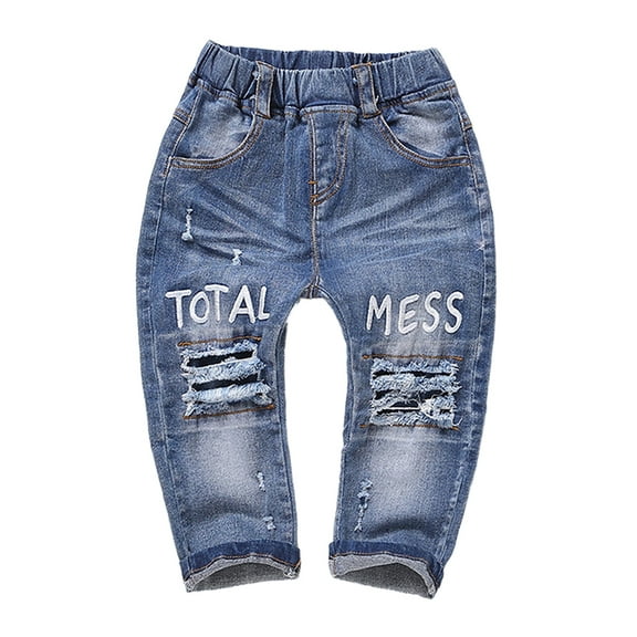 KIDSCOOL SPACE Toddler Ripped Casual Elastic Distressed Denim Jean 12 Months