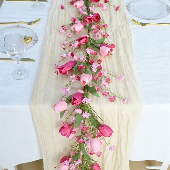 Fesfesfes Vignes Artificielles avec Cœur Guirlande de Verdure de Fleurs Sauvages pour Maison Mur Porte Couronne Suspendue Festival Fête Décoration de Vacances Fournitures