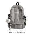 thumbnail image 2 of Plaid Stripe School Backpack, Waterproof Laptop Backpack with Pendant, Nylon Lightweight Bag for Travel Work, Pink, 2 of 5