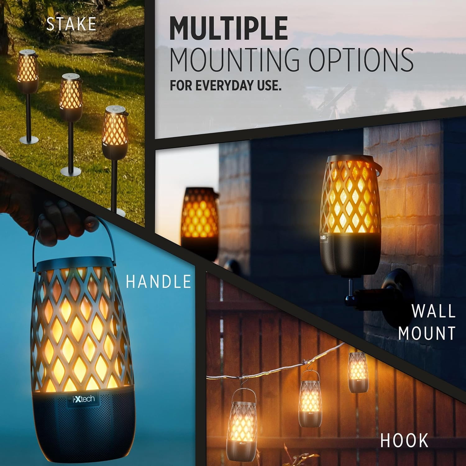 IXTECH Outdoor Bluetooth Speakers, Waterproof Portable Bluetooth Speaker Wireless with Lights, Outdoor Gifts for Dads Mom, Multi-Sync Wireless Connection, Lantern Speakers Mountable, 2 Pack