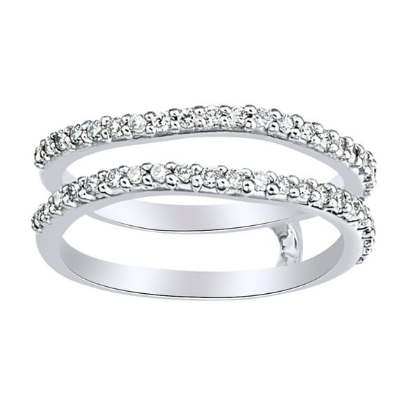 AFFY Round Shape White Natural Diamond Enhancer Ring Guard In 14K White Gold (0.33 Cttw)