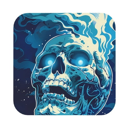 

Matuu Abstract Blue Skull for Cup Coasters Set of 6 Leather Coasters Desk Coasters for Office Measures 4” x 4” Square