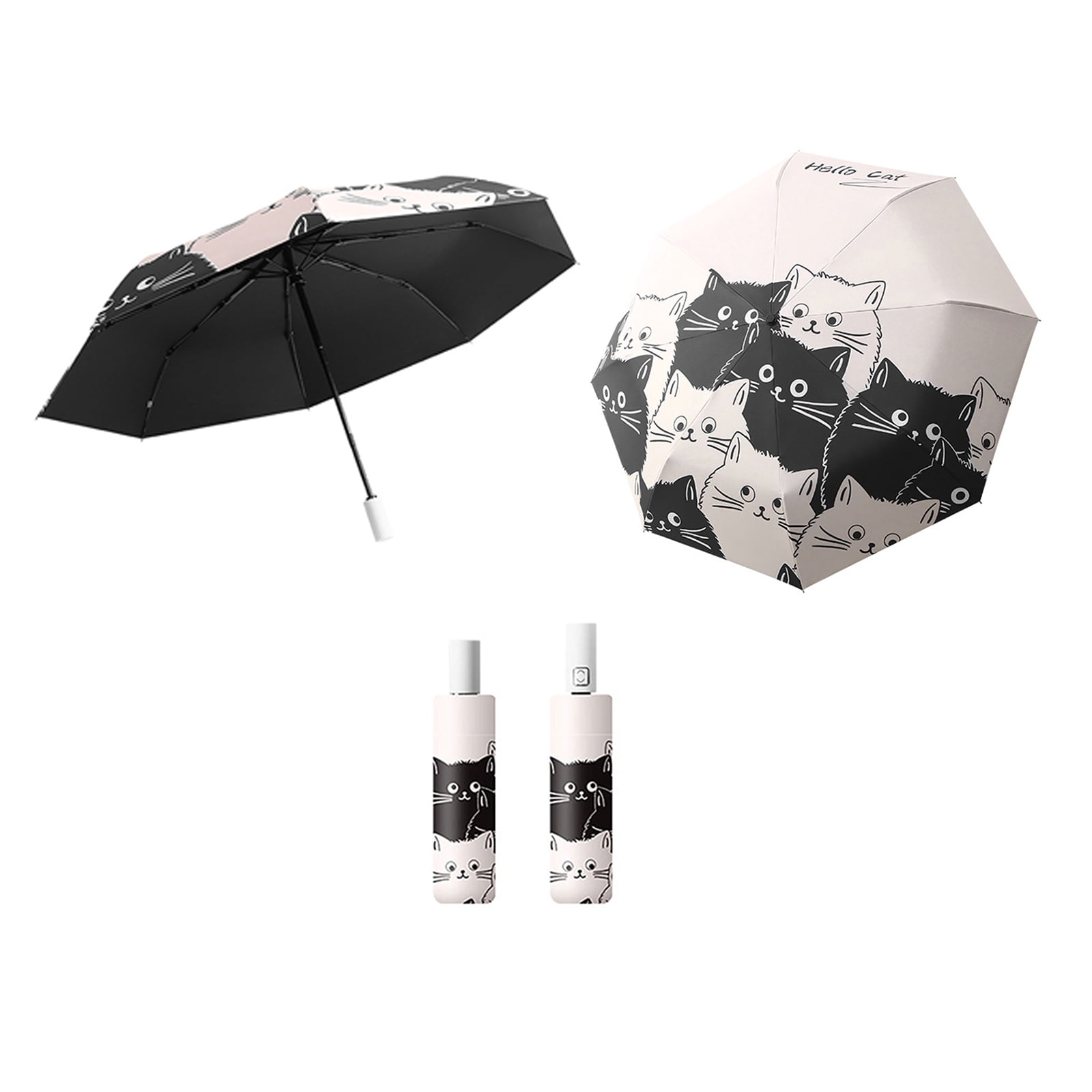 Cartoon Cats Umbrella 3 Folding Parasols Portable 8 Ribs Sunshades Umbrellas for Travel and Outdoor Activities