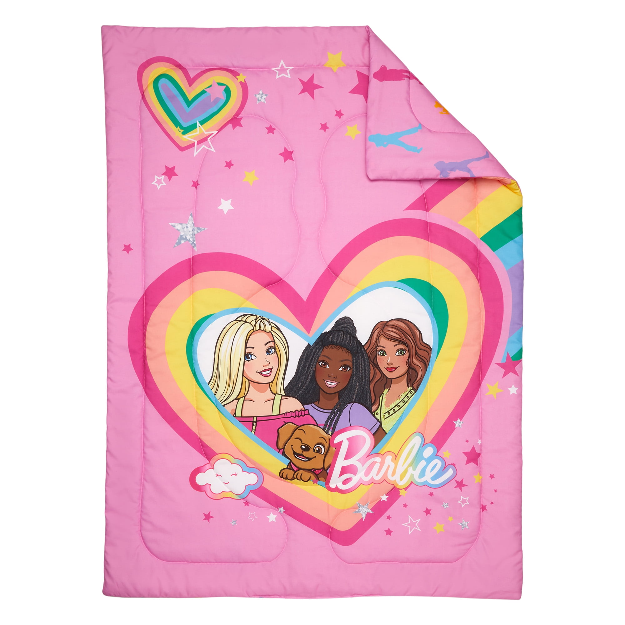 Barbie Toddler Bedding, 5Pc Set, Comforter, Sheet, Pillowcase, Throw, Pillow