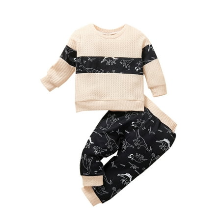 

Bebiullo 3-24M Casual Infant Baby Boy Clothing Cartoon Dinosaur Patch Long Sleeve Sweatshirt+Long Pants Spring Fall 2pcs Outfits Set Apricot 6-12 Months