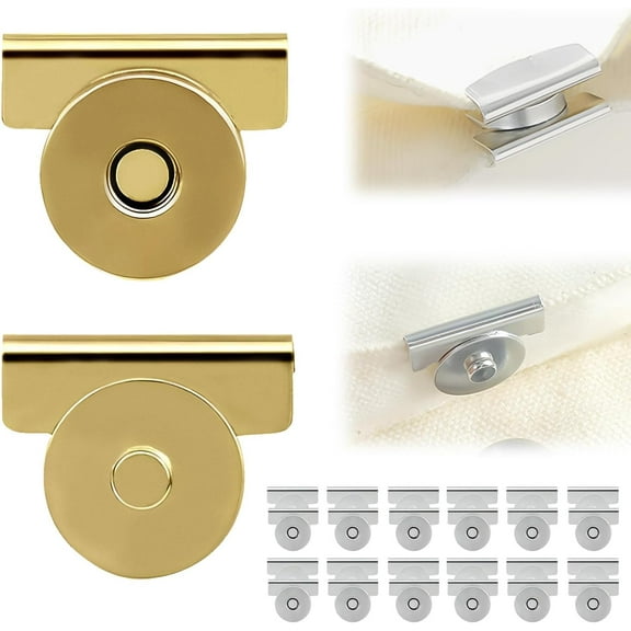 12 Pairs No-Sewing Seamless Magnetic Snap Buttons for Purses, Totes & Clothing – No Sew Clasps, DIY Bag Hardware, Craft Buttons, Secure Closures (Gold)