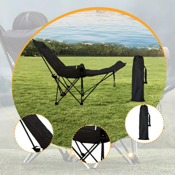 Silla Reclinable de Camping Sillón Plegable Portátil con Bolsa de Transporte Plegable con Reposapiés Extraíble para El Jardín de Picnic Negro