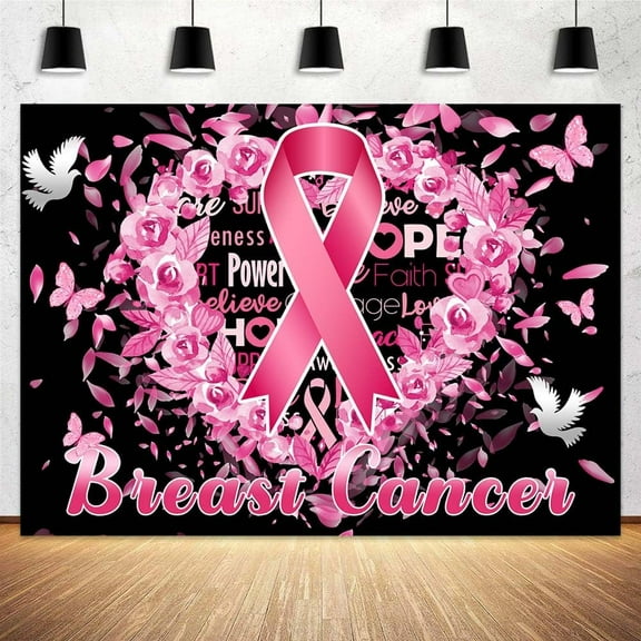 Breast Cancer Awareness Inspirational Backdrop Pink Ribbon Party Background Love Rose Gold Butterfly Backdrop Breast Cancer Survivor Gifts Hope Faith Strength Courage Hanging Banner