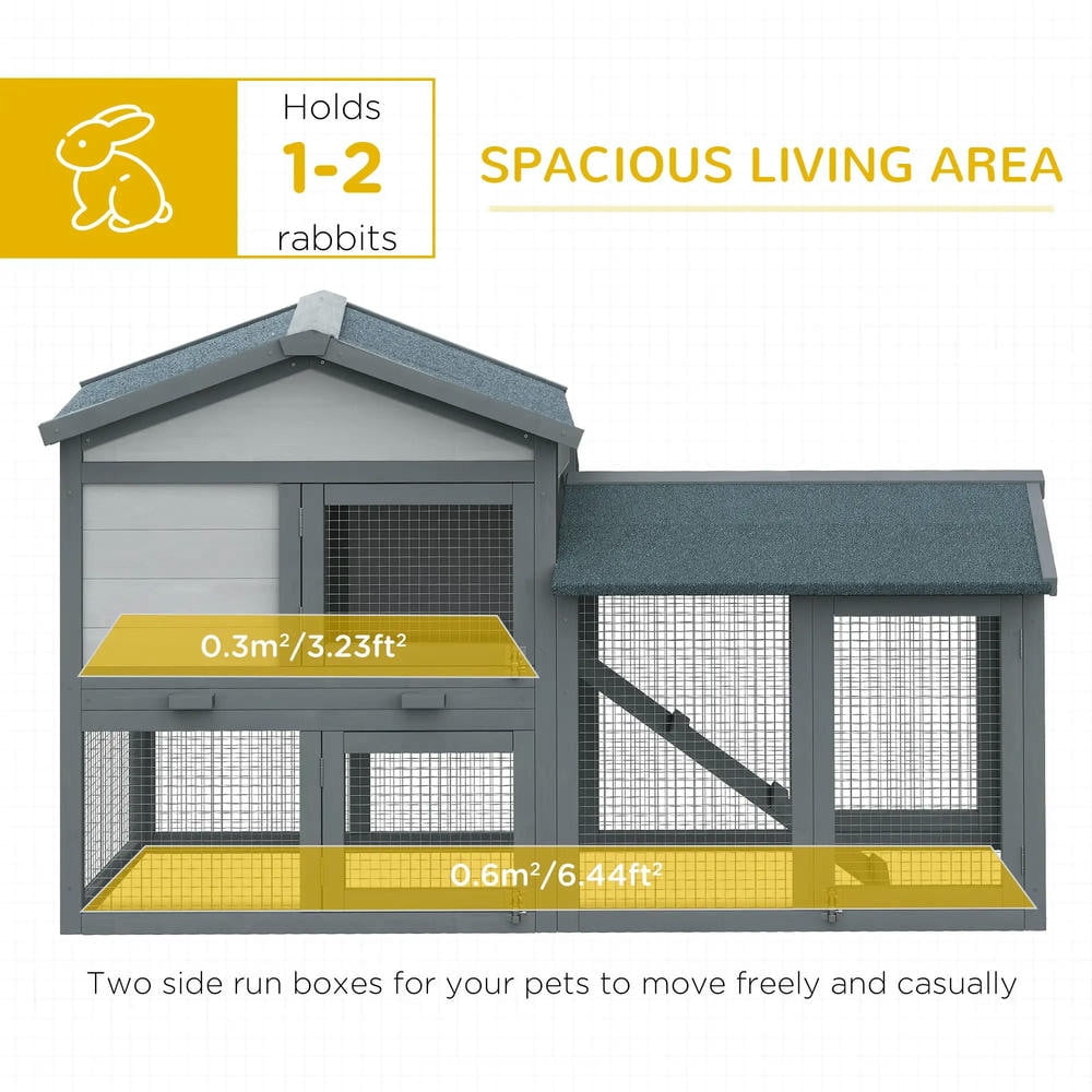 Barara King Large Rabbit Coop, Rabbit Coop, Outdoor Rabbit House,58" Large Rabbit Hutch Outdoor Indoor with Run, Removable Tray, Asphalt Roof, Lockable Doors and Ramp, Dark Gray