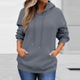 thumbnail image 3 of Womens Solid Trendy Hoodies Fall Casual Long Sleeve Hooded Sweatshirts Loose Comfy Trendy Pullover Tops with Pockets, 3 of 5